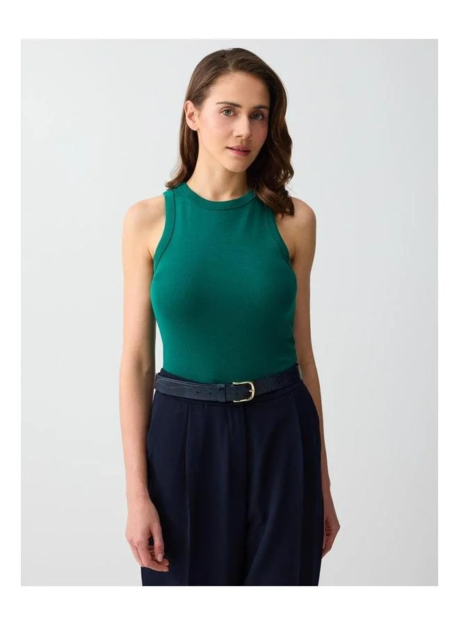 Jimmy Key Dark Green Bike Neck Slim Fit Knit Tank Top.