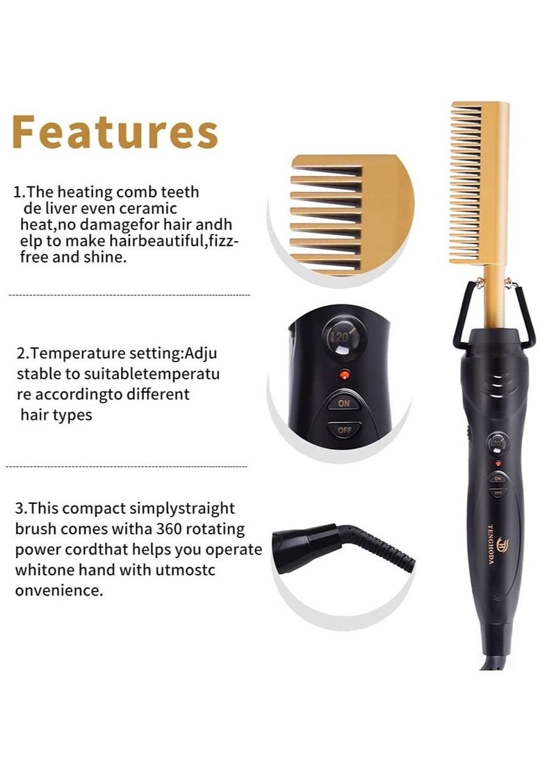مشط فرد الشعر الاحترافي بضغط السيراميك مع جهد مزدوج وإيقاف تلقائي، أدوات مصفف الشعر (ذهبي) - Image 2