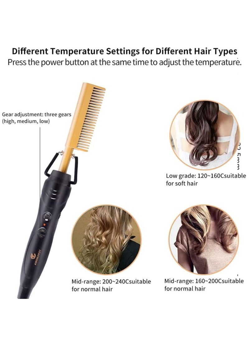 مشط فرد الشعر الاحترافي بضغط السيراميك مع جهد مزدوج وإيقاف تلقائي، أدوات مصفف الشعر (ذهبي) - Image 5