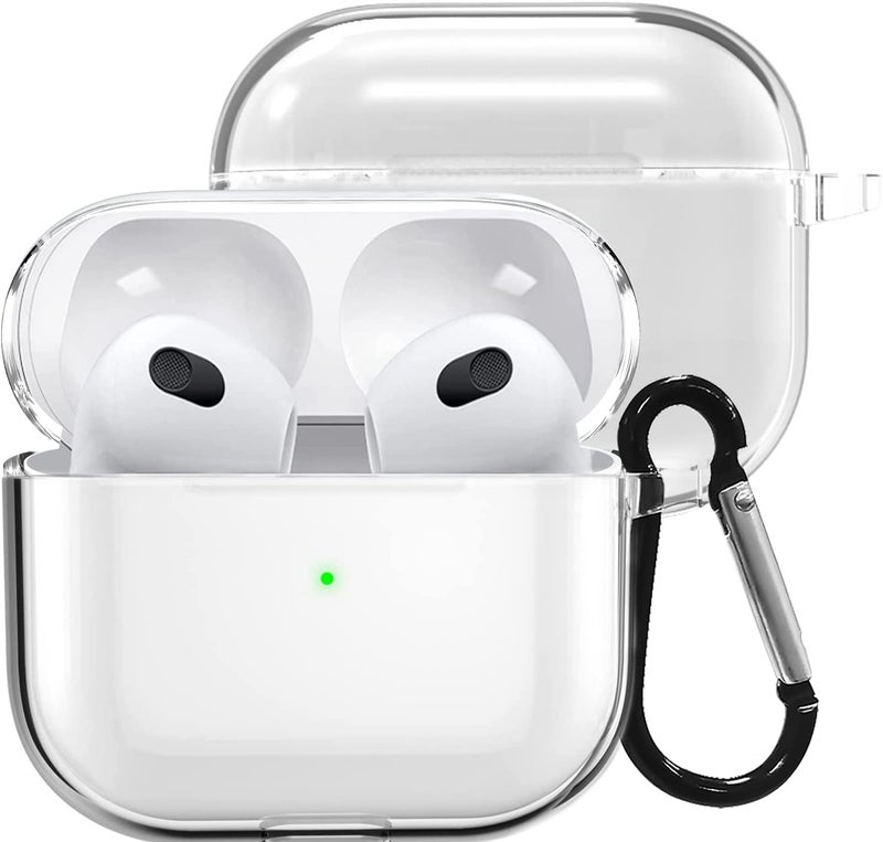 Meyaar Cute Silicone Case Compatible with Airpods 3rd Generation Case (2021), Two Part Design with Carabiner Hook, for Apple AirPods (3rd Generation) Case (Transparent) - Image 1