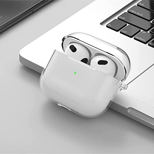 Meyaar Cute Silicone Case Compatible with Airpods 3rd Generation Case (2021), Two Part Design with Carabiner Hook, for Apple AirPods (3rd Generation) Case (Transparent) - Image 4