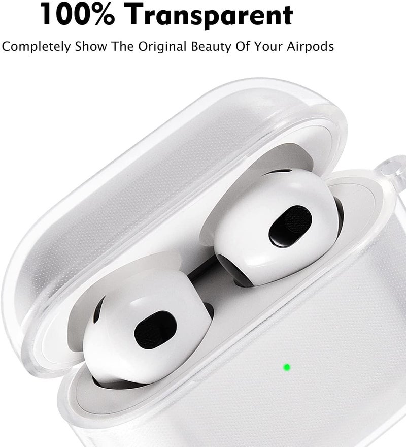 Meyaar Cute Silicone Case Compatible with Airpods 3rd Generation Case (2021), Two Part Design with Carabiner Hook, for Apple AirPods (3rd Generation) Case (Transparent) - Image 3