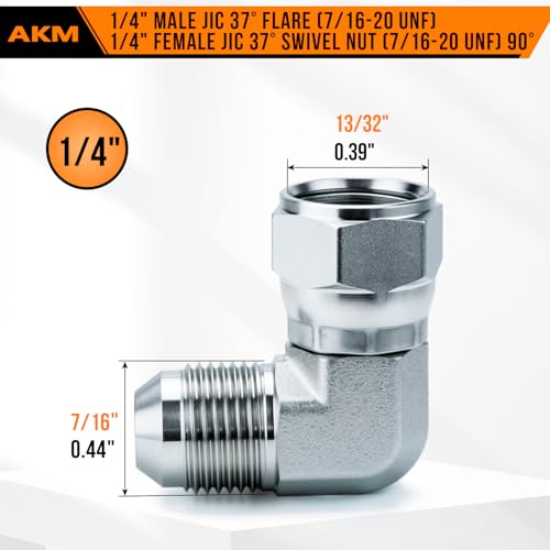 AKM 90 Elbow Straight Hydraulic Hose Adapter Fittings 65000404 14 Male JIC 37 Flare 71620 UNF x 14 Female JIC 37 Swivel Nut 71620 UNF SAE Pipe Joints Connectors x 5 pack - Image 3