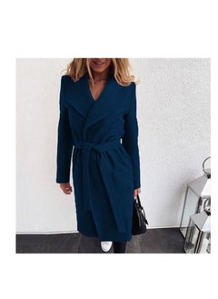 Loquat Autumn And Winter New Fashion Lace-up Lapel Solid Color Wool Overcoat  - Image 2