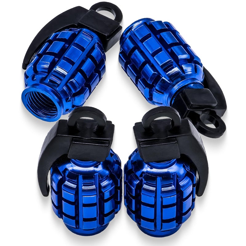 MEAJOO 4 PCS Grenade Style Tire Valve Stem Caps Stainless Steel Tire Valve Caps Wheel Valve Caps for CarsTrucks SUV Motorcycles Bicycles Blue - Image 3