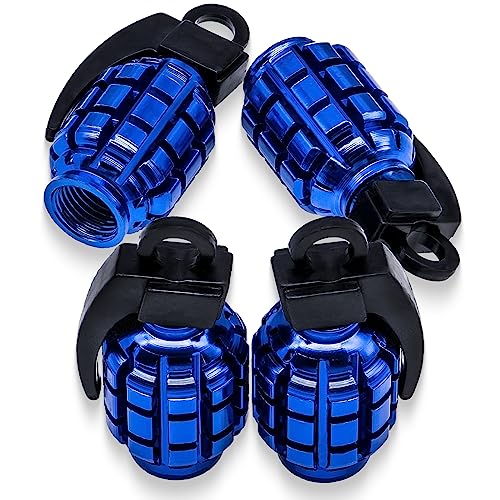 MEAJOO 4 PCS Grenade Style Tire Valve Stem Caps Stainless Steel Tire Valve Caps Wheel Valve Caps for CarsTrucks SUV Motorcycles Bicycles Blue - Image 1