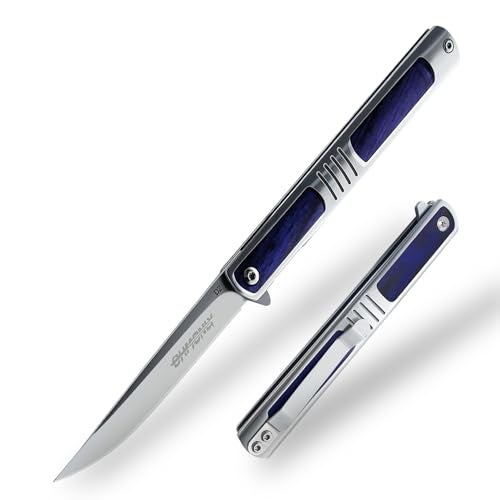 ohmonlyhoo Folding Knife, 3.5 inch Pocket Knife for Men with Pocket Clip, Bluewood Handle Folding Pocket Knife for Outdoor, Foldable Box and Letter Cutter, Blue - Image 1