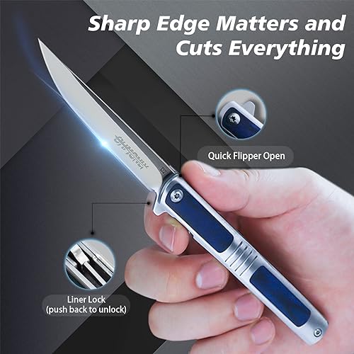 ohmonlyhoo Folding Knife, 3.5 inch Pocket Knife for Men with Pocket Clip, Bluewood Handle Folding Pocket Knife for Outdoor, Foldable Box and Letter Cutter, Blue - Image 3