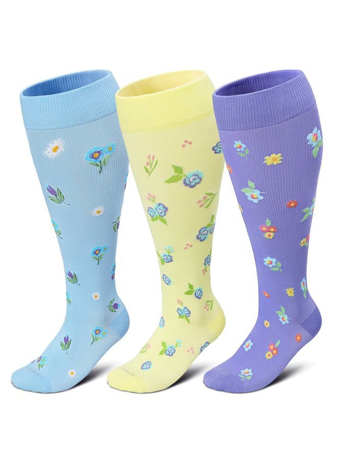 LEVSOX Wide Calf Compression Socks for Women Men Plus Size 15-20 mmHg Extra Large Knee High Support Sock for Nurses Pregnant Travel - Image 1