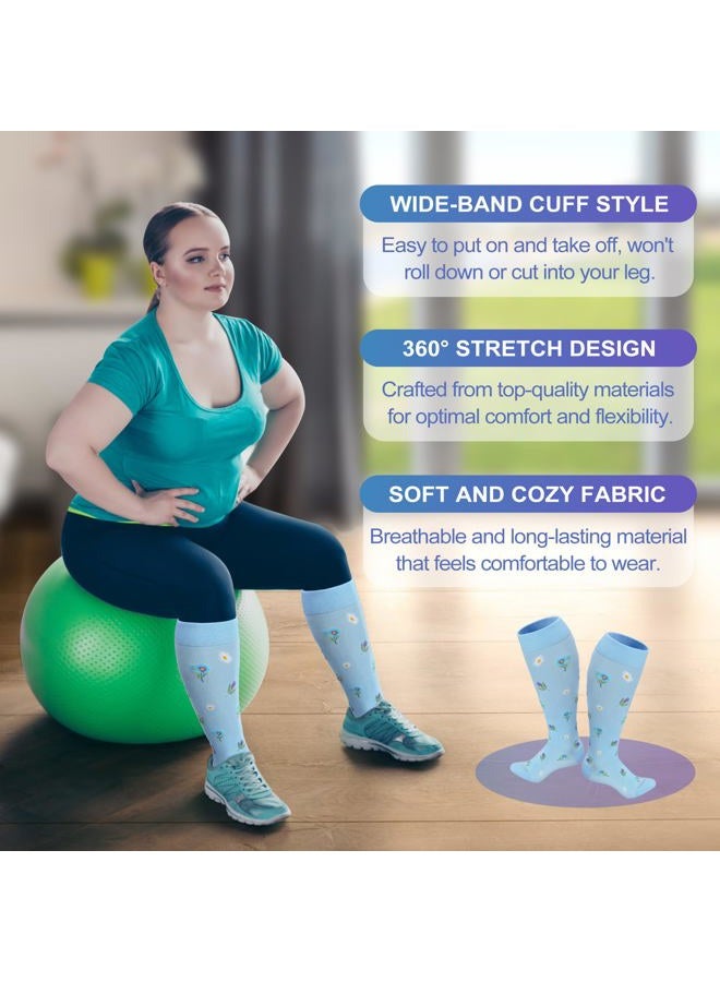 LEVSOX Wide Calf Compression Socks for Women Men Plus Size 15-20 mmHg Extra Large Knee High Support Sock for Nurses Pregnant Travel - Image 2