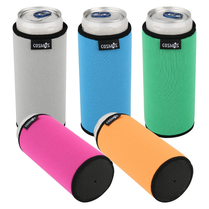 Cosmos Pack of 5 Non Skid Full Flat Bottom Neoprene 12 OZ Can Cooler Sleeves Can Insulated Cover for Soda Beer  Water Bottles For 12 oz Slim Can Size