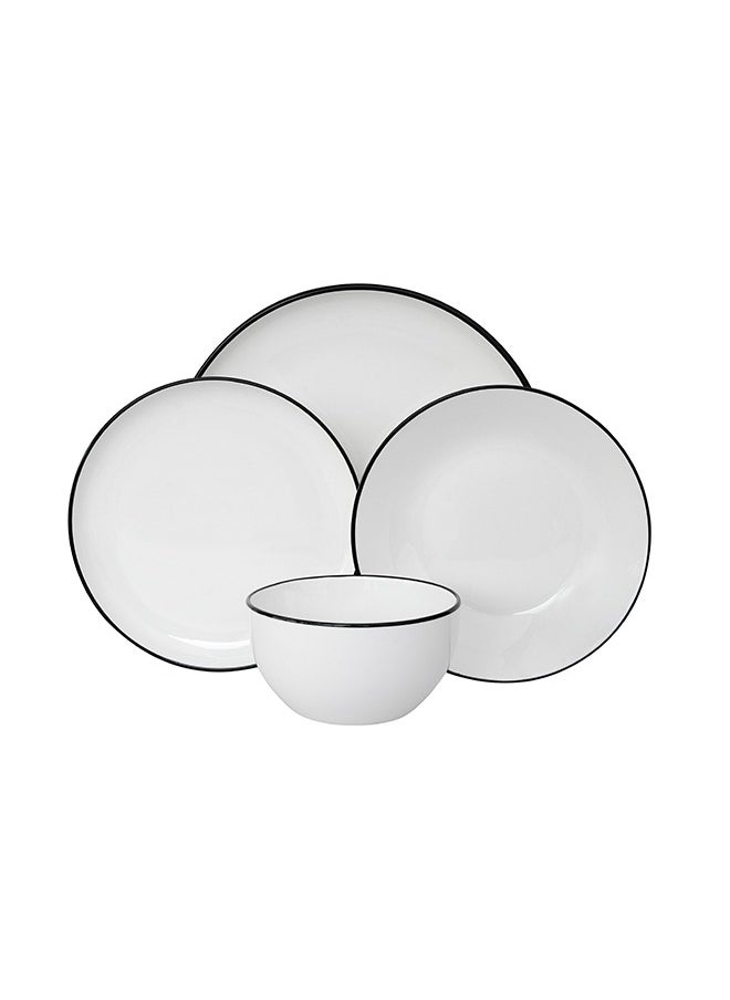 CERA 16-Piece Porcelain Dinner Set White/Black; 4Pcs Dinner Plates Size 10 Inch, 4Pcs Side Plates Size 8 Inch, 4Pcs Deep Plates Size 8 Inch, 4Pcs Bowls Size 5.5 Inch  - Image 2
