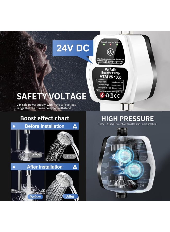 ماكدو مضخة تعزيز ضغط المياه الأوتوماتيكية المحمولة 24 فولت، مضخة تعزيز المياه المنزلية، مضخة تعزيز المياه الصامتة بقوة 150 واط مع مفتاح تدفق لحمام المنزل ومطبخ وحديقة المرحاض - Image 4
