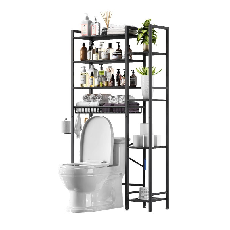 Kalrin 8-Tier Over The Toilet Storage with Side Rack, Over Toilet Storage Rack with Adjustable Shelf & Drain Basket, Freestanding Bathroom Organizer for Balcony, Laundry (Pure Black) - Image 4