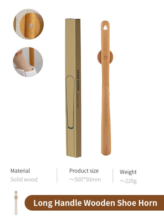 Magnetic Long Handle Wooden Shoe Horn – Easy Wear Tool for Men, Women, Elderly & Kids - Image 1