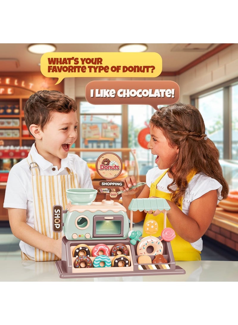 SYOSI Pretend Play Cash Register Toy Set, Supermarket Vending Machine with Play Money, Sound and Credit Card, Play Food Sets for Kids Kitchen with Donut, Warm Lights and Music, Gift for Boys Girls Ages 3+ - Image 2