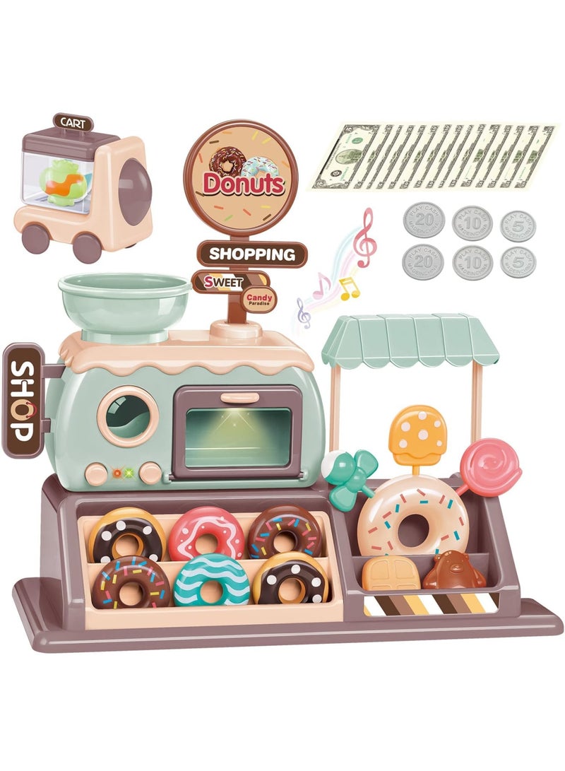 SYOSI Pretend Play Cash Register Toy Set, Supermarket Vending Machine with Play Money, Sound and Credit Card, Play Food Sets for Kids Kitchen with Donut, Warm Lights and Music, Gift for Boys Girls Ages 3+ - Image 1