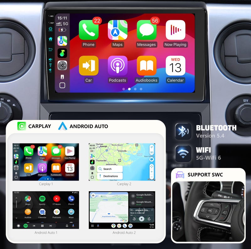 Vosynok 9 Inch Car Radio Stereo Upgrade Android 13 for F150 2009-2012 with CarPlay Android Auto 1080P Backup Camera/BT5.4 ((4Ram 64 ROM) 9inch) - Image 2