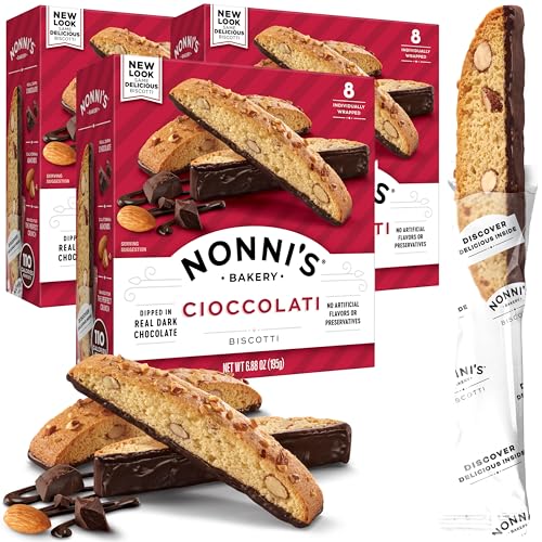 Nonni's Cioccolati Almond Biscotti Italian Cookies - 3 Boxes Biscotti Individually Wrapped Cookies - Italian Biscotti Cookies w/California Almonds & Dark Chocolate - Kosher Coffee Cookies - 6.88 oz - Image 1