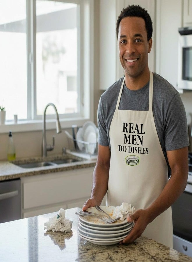 CoolAprons Real Men Do Dishes White Apron – Funny Kitchen Cooking Apron for Men, Novelty Chef Apron - Image 2