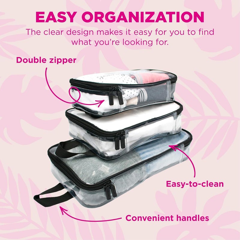 Miamica 3Piece Packing Cubes ClearBlack  Includes One Large One Medium and One Small Suitcase Organizer  Lightweight Durable Design - Image 3