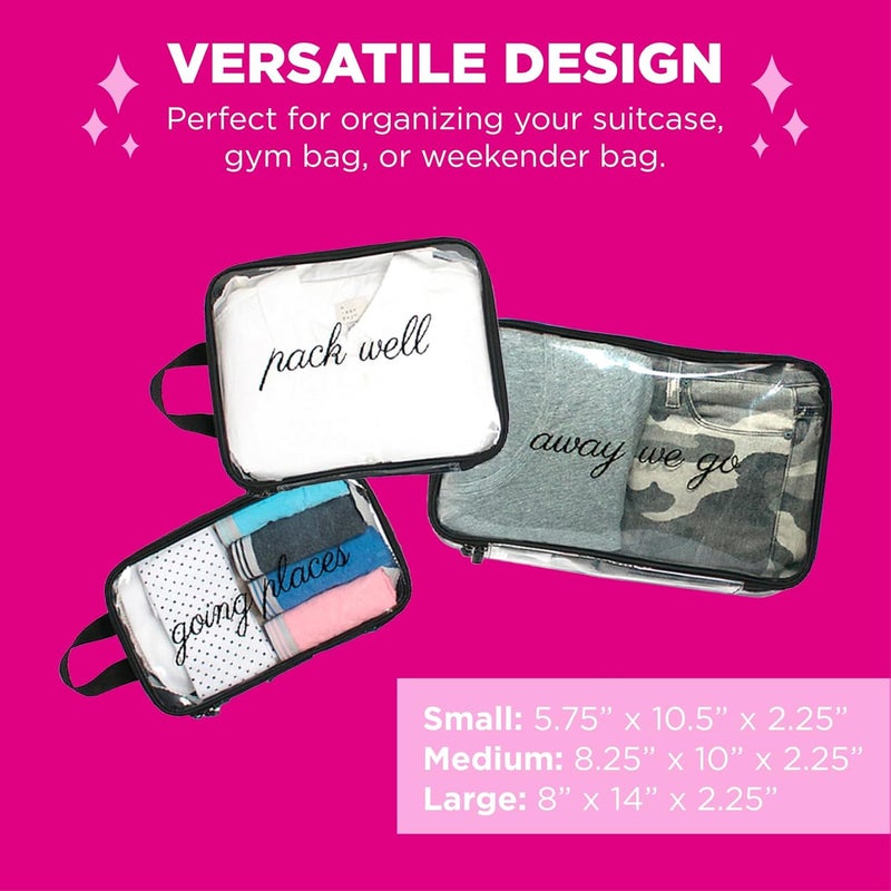 Miamica 3Piece Packing Cubes ClearBlack  Includes One Large One Medium and One Small Suitcase Organizer  Lightweight Durable Design - Image 2