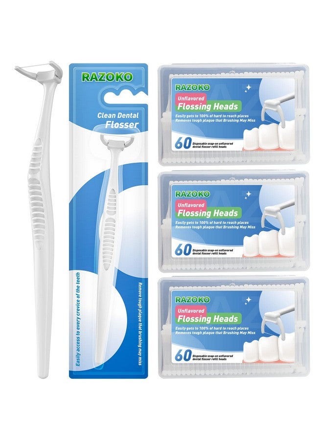 RAZOKO Dental Floss Picks, Clean Dental Flossers Kit With 2 Handle And 180 Extra Strength Refills - Image 1