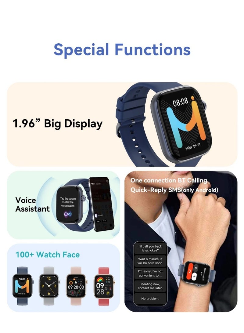 Imiki ST2 Smartwatch – 1.96" Full Touch Display, Voice Assistant, 100+ Watch Faces, Bluetooth Calling, IP68 Waterproof Fitness Tracker – Blue + Blue Strap  - Image 3