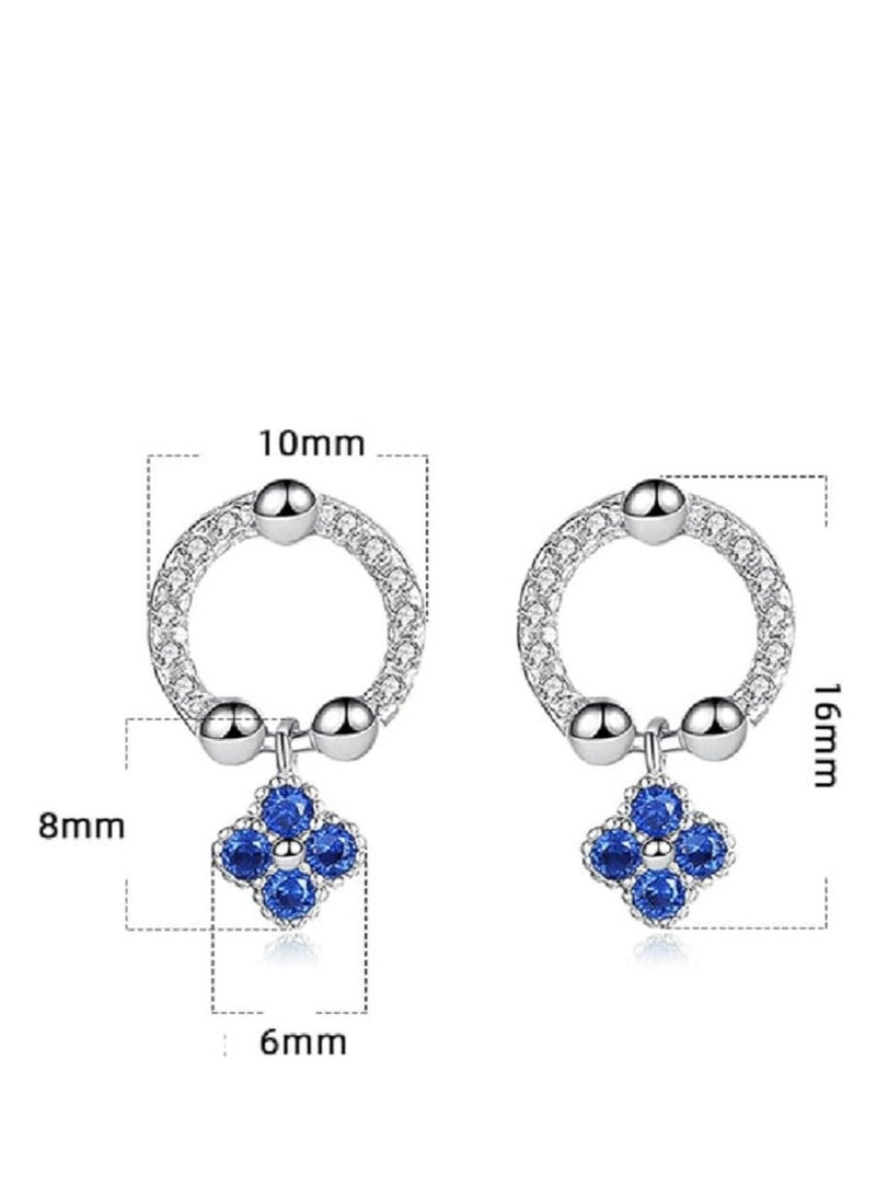 Mike Music - Golden-Toned 925 Sterling Silver Hoop Earrings with Blue Crystal Flower Charms - Image 1