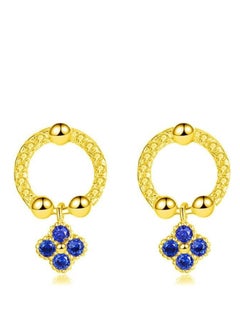 Golden-Toned 925 Sterling Silver Hoop Earrings with Blue Crystal Flower Charms
