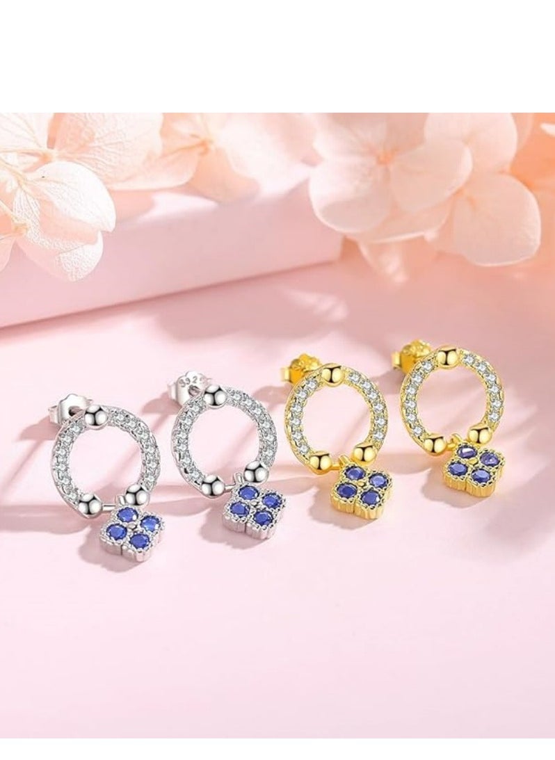 Mike Music - Golden-Toned 925 Sterling Silver Hoop Earrings with Blue Crystal Flower Charms - Image 1
