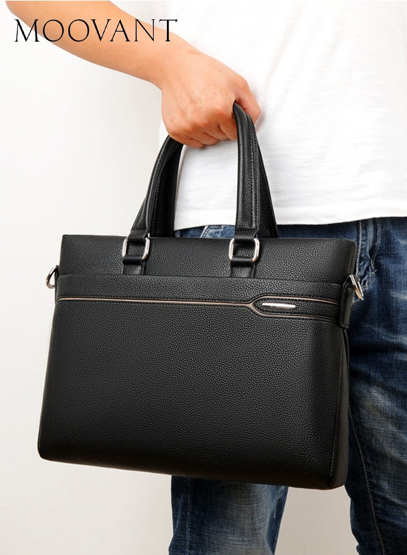 Moovant Leather Briefcase for Men, Portable Laptop Handbag, Soft PU, Casual, Business, Wear Risistant, Black - Image 3