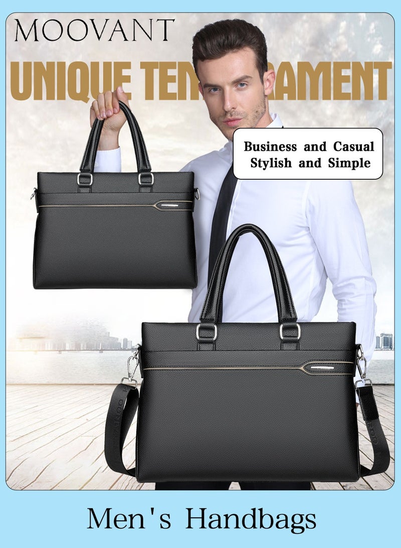 Moovant Leather Briefcase for Men, Portable Laptop Handbag, Soft PU, Casual, Business, Wear Risistant, Black - Image 1