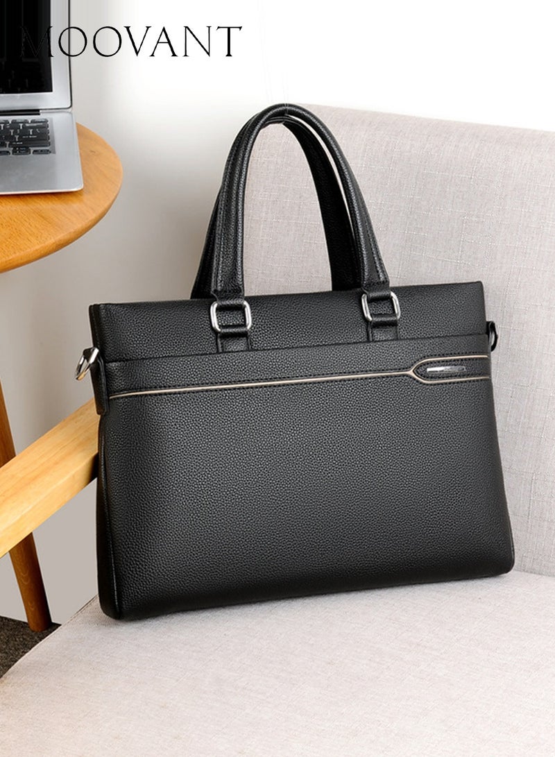Moovant Leather Briefcase for Men, Portable Laptop Handbag, Soft PU, Casual, Business, Wear Risistant, Black - Image 4