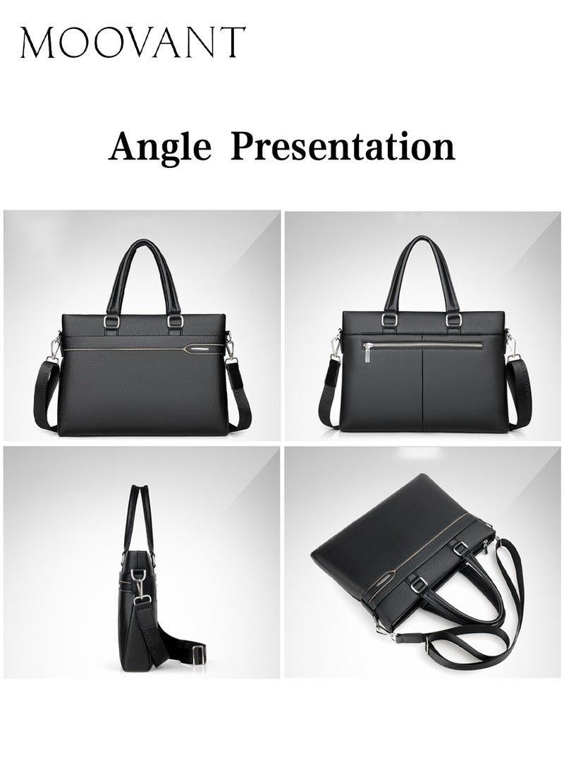 Moovant Leather Briefcase for Men, Portable Laptop Handbag, Soft PU, Casual, Business, Wear Risistant, Black - Image 5