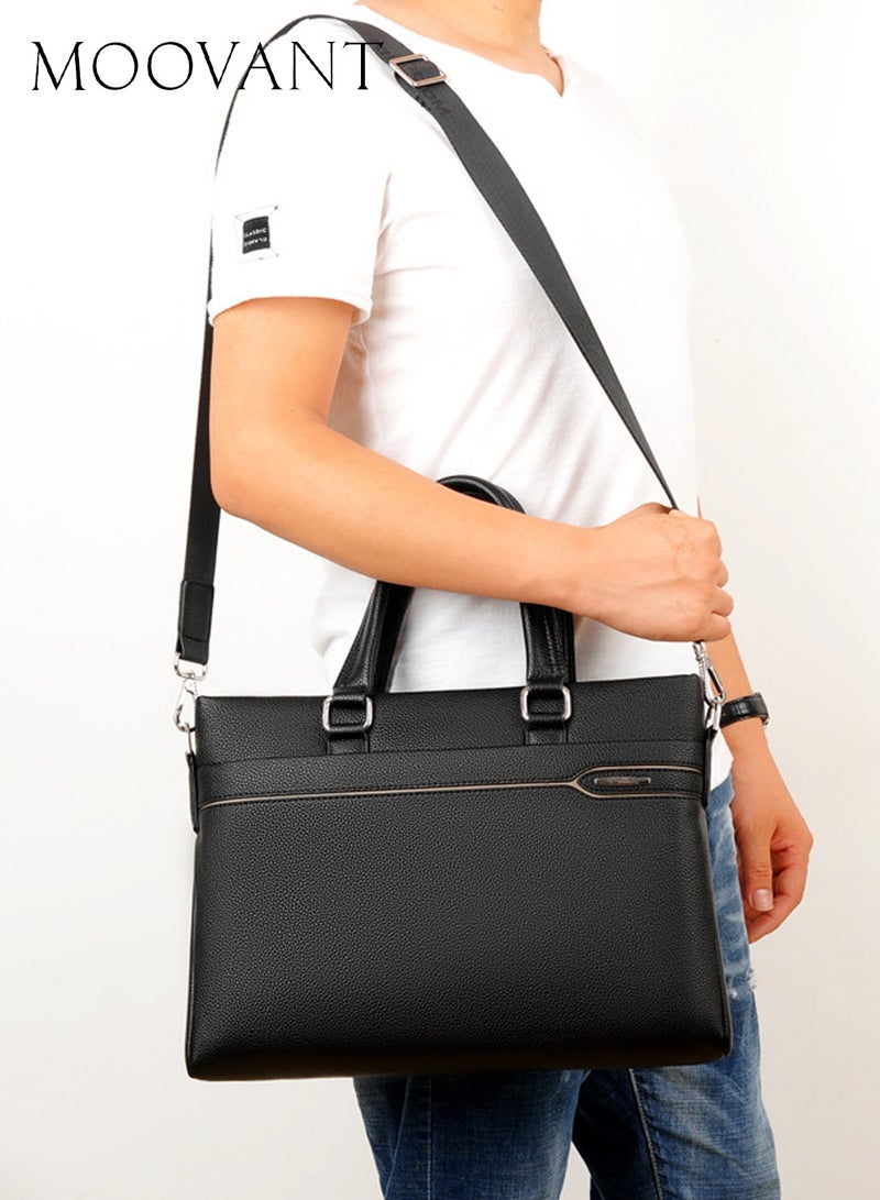 Moovant Leather Briefcase for Men, Portable Laptop Handbag, Soft PU, Casual, Business, Wear Risistant, Black - Image 2
