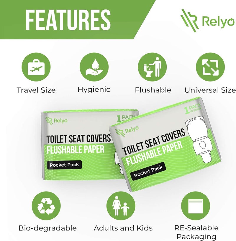 Relyo Toilet Seat Cover Paper Flushable (50 Pack) - XL for Adults and Kids Potty Training, 100% Biodegradable Travel Supplies Essentials for Public Restrooms, Airplane, Camping, Festivals - Image 3