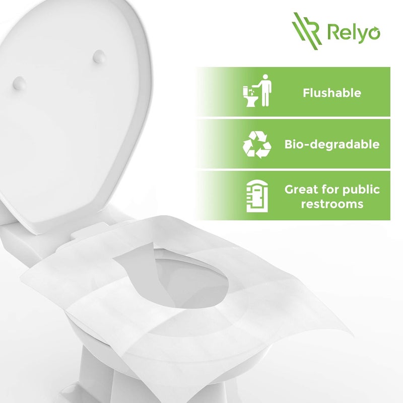 Relyo Toilet Seat Cover Paper Flushable (50 Pack) - XL for Adults and Kids Potty Training, 100% Biodegradable Travel Supplies Essentials for Public Restrooms, Airplane, Camping, Festivals - Image 2