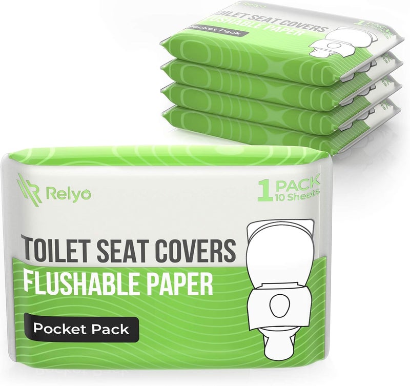 Relyo Toilet Seat Cover Paper Flushable (50 Pack) - XL for Adults and Kids Potty Training, 100% Biodegradable Travel Supplies Essentials for Public Restrooms, Airplane, Camping, Festivals - Image 1