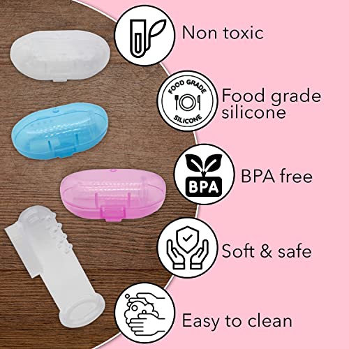 Gadgetime USA Baby Finger Toothbrush (Set of 3) - Silicone Baby Toothbrush with 3 Cases in Blue, Pink & Clear- Toddler Training Toothbrush - Newborn Oral Massager - Easy Oral Hygiene for Kids & Pets - Image 3