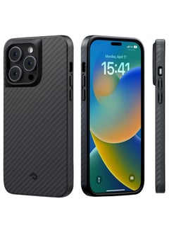PITAKA MagEZ Case for iPhone 14 Pro Max, 6.7 Inch, Grade iPhone 14 Pro Max Protective Back Cover, Compatible with MagSafe [MagEZ Case Pro 3] 1500D Aramid Fiber, Black/Grey (Twill)  - Image 1