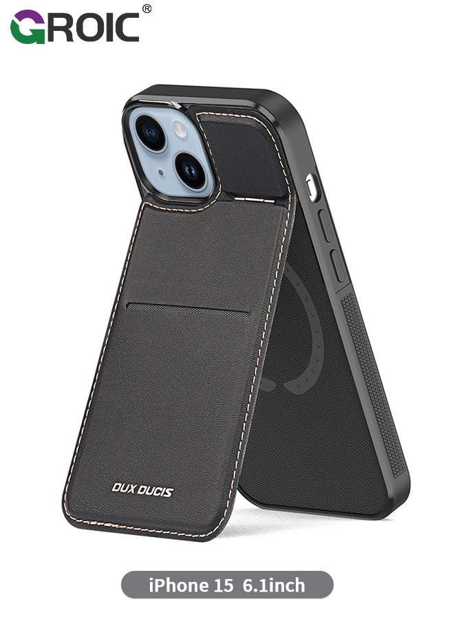 GROIC iPhone 15 Black Wallet case for Men iPhone 15 Case with Card Holder iPhone 15 Case for Women Magsafe Compatible Wallet 3 in 1 for Men - Image 1