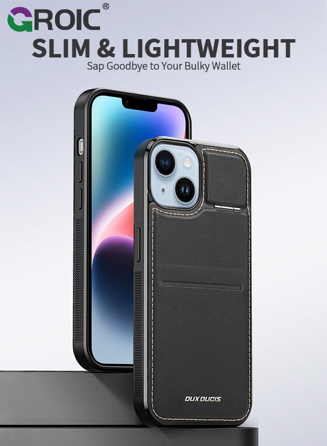 GROIC iPhone 15 Black Wallet case for Men iPhone 15 Case with Card Holder iPhone 15 Case for Women Magsafe Compatible Wallet 3 in 1 for Men - Image 2