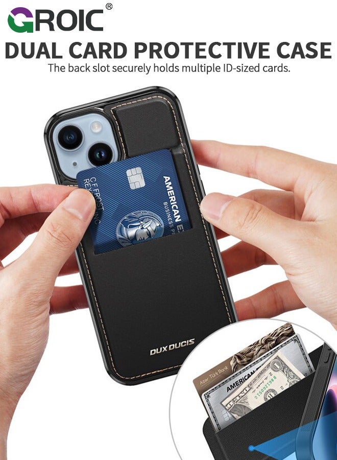 GROIC iPhone 15 Black Wallet case for Men iPhone 15 Case with Card Holder iPhone 15 Case for Women Magsafe Compatible Wallet 3 in 1 for Men - Image 3