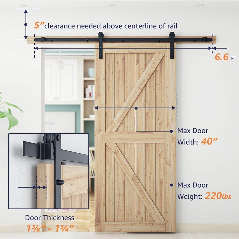 SMARTSTANDARD 6.6FT Barn Door Hardware kit, Barn Door Track, Sliding Door Hardware kit, Smoothly and Quietly -Heavy Duty Sturdy -Easy to Install, Fit 36"-40" Wide Panel (I Shape Hanger) - Image 2