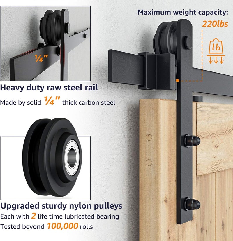 SMARTSTANDARD 6.6FT Barn Door Hardware kit, Barn Door Track, Sliding Door Hardware kit, Smoothly and Quietly -Heavy Duty Sturdy -Easy to Install, Fit 36"-40" Wide Panel (I Shape Hanger) - Image 4