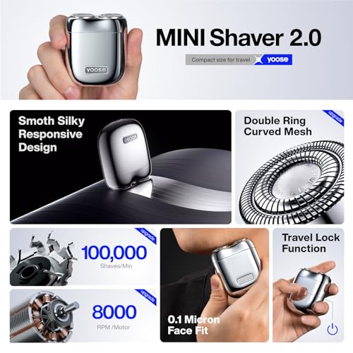 yoose Mini Electric Shaver, Alloy Portable Travel Shavers, Cordless Shaving, USB-C Rechargeable Electric Razor for Men, Dry Shave, IPX7 Waterproof, Detachable Head, Easy Cleaning, Green - Image 3