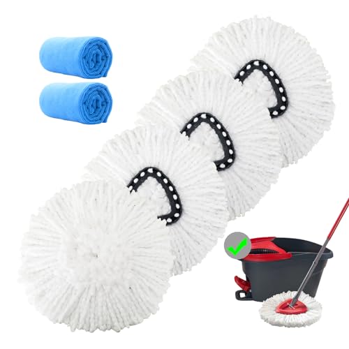 FAMEBIRD 4 Pack Mop Replacement Heads Compatible with 1 Tank System Microfiber Spin Mop Replace Head Mop Refills Safe for Deep Cleaning All Hard-surfaced Floors - Image 1