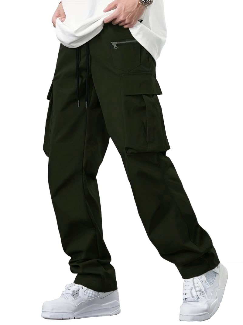 TAGDO Men's Casual Techwear Drawstring Cargo Pants Hiphop Baggy Pants (RF-Cargo-2024-Olive-32) - Image 1