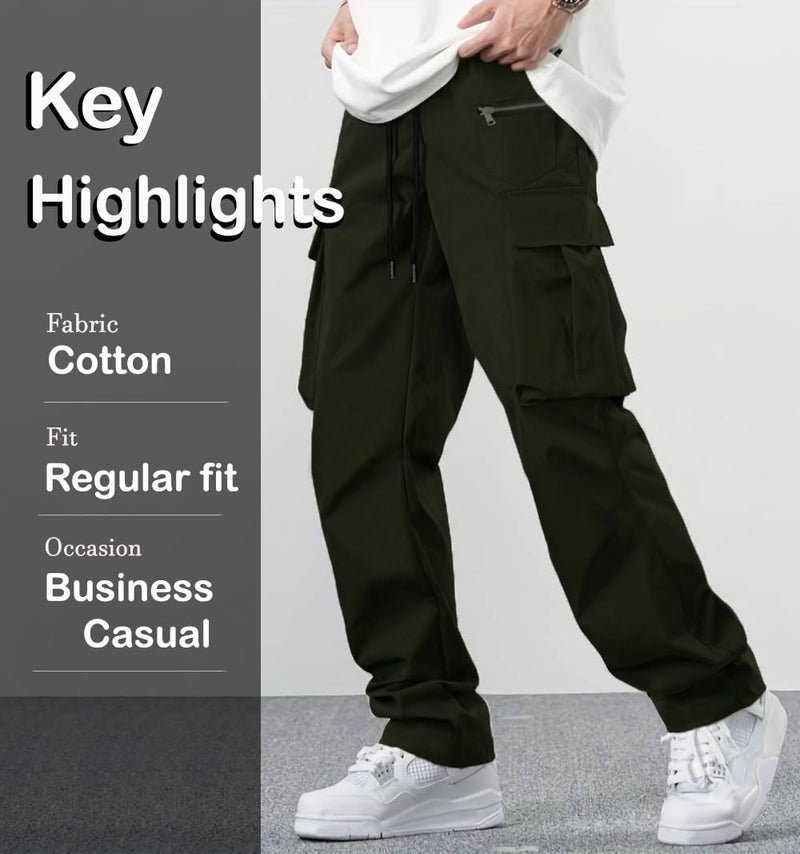 TAGDO Men's Casual Techwear Drawstring Cargo Pants Hiphop Baggy Pants (RF-Cargo-2024-Olive-32) - Image 3